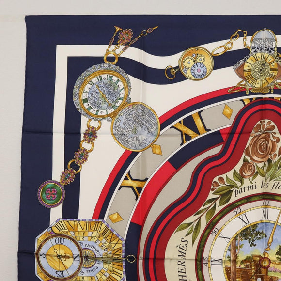 HERMES Carré 90 Sjaal ""Parmi les Fleurs Je Compte les Heures"" Auth BA12837V