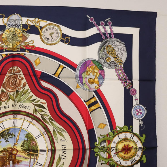 HERMES Carré 90 Sjaal ""Parmi les Fleurs Je Compte les Heures"" Auth BA12837V