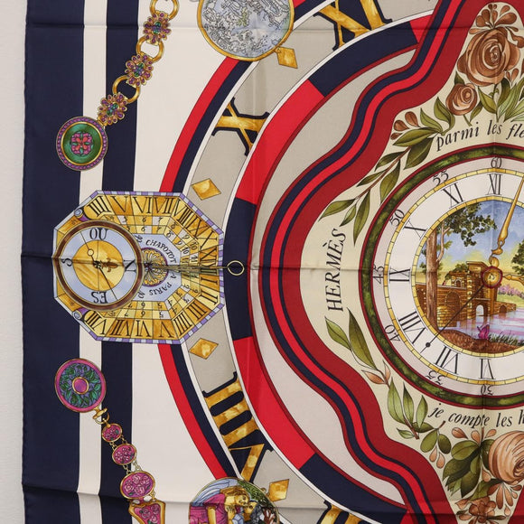 HERMES Carré 90 Sjaal ""Parmi les Fleurs Je Compte les Heures"" Auth BA12837V