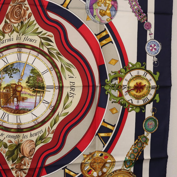 HERMES Carré 90 Sjaal ""Parmi les Fleurs Je Compte les Heures"" Auth BA12837V