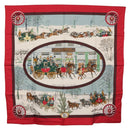 HERMES Carre 90 Scarf ""L'HIVER EN POSTE"" Silk Red Auth BA12838V-1