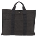 HERMES Her Line MM Hand Bag Canvas Gray Silver Auth BA12844-3