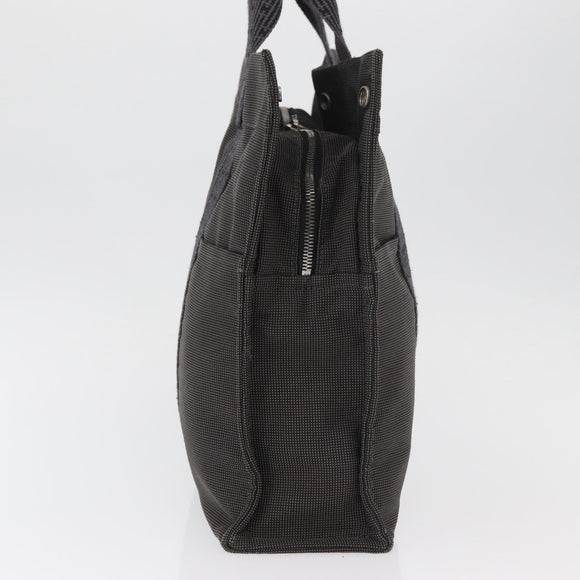 HERMES Her Line MM Hand Bag Canvas Gray Silver Auth BA12844