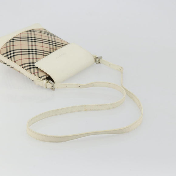 BURBERRY Nova Check Shoulder Bag Canvas Beige Silver Auth BA12846