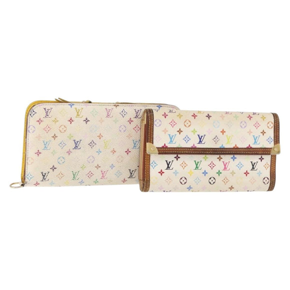 LOUIS VUITTON Monogram Multicolore Geldbörse 2er Set Weiß LV Auth BA12853