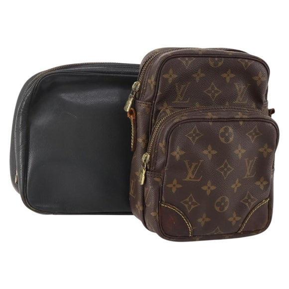 LOUIS VUITTON Monogram Taiga Clutch Bag 2 Set Ardoise LV Auth BA12855