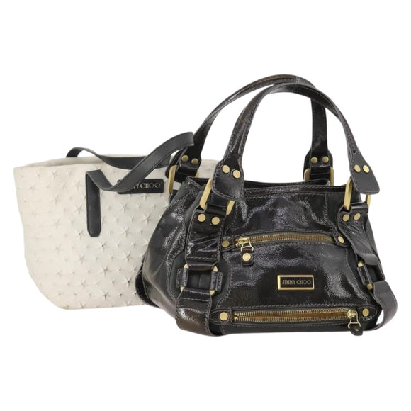 Jimmy Choo Hand Bag Leather 2 Set Black White Auth BA12856