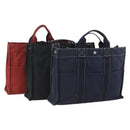 HERMES Fourre Tout MM Hand Bag Canvas 3 Set Navy Black Red Auth BA12857-1