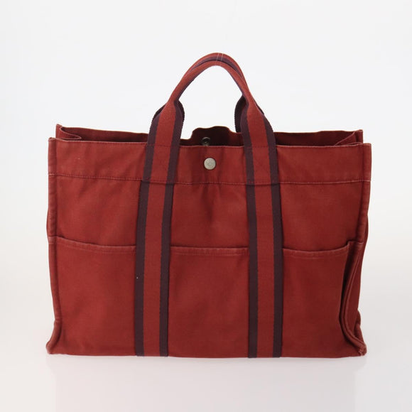 HERMES Fourre Tout MM Hand Bag Canvas 3 Set Navy Black Red Auth BA12857