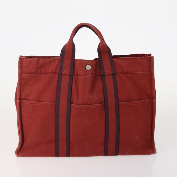 HERMES Fourre Tout MM Hand Bag Canvas 3 Set Navy Black Red Auth BA12857