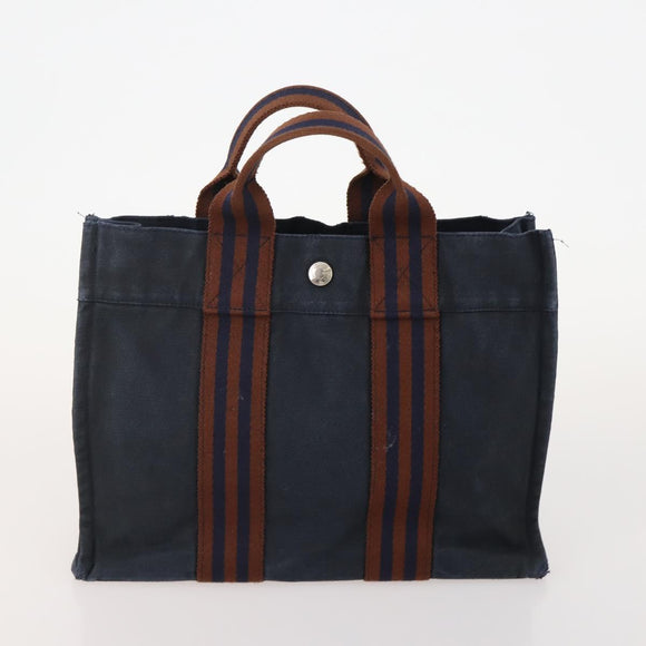 HERMES Fourre Tout PM Hand Bag Canvas 4 Set Gray Red Navy Auth BA12858