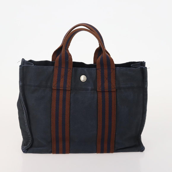 HERMES Fourre Tout PM Hand Bag Canvas 4 Set Gray Red Navy Auth BA12858