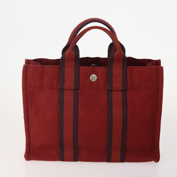 HERMES Fourre Tout PM Hand Bag Canvas 4 Set Gray Red Navy Auth BA12858