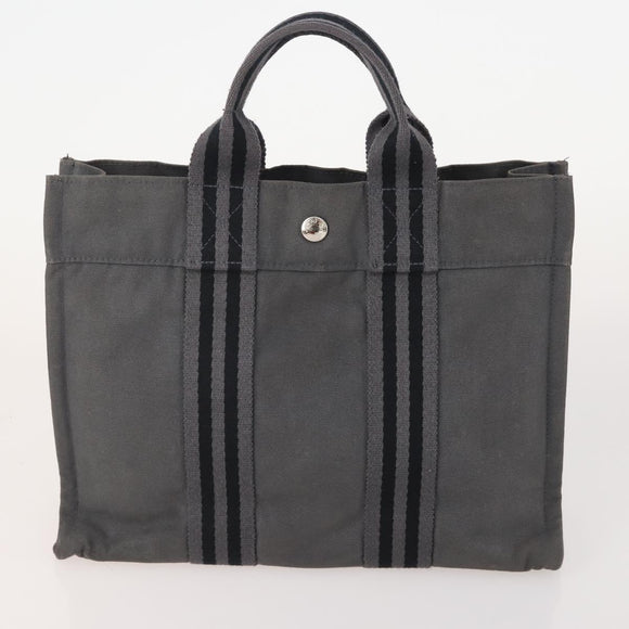 HERMES Fourre Tout PM Hand Bag Canvas 4 Set Gray Red Navy Auth BA12858