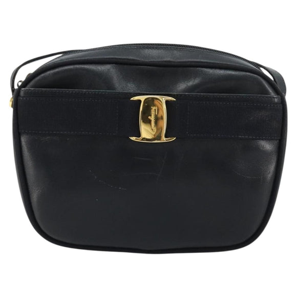 Salvatore Ferragamo Vala Umhängetasche Leder Navy Gold Auth BA12880