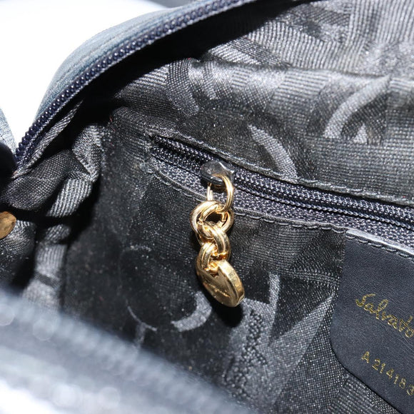 Salvatore Ferragamo Vala Umhängetasche Leder Navy Gold Auth BA12880