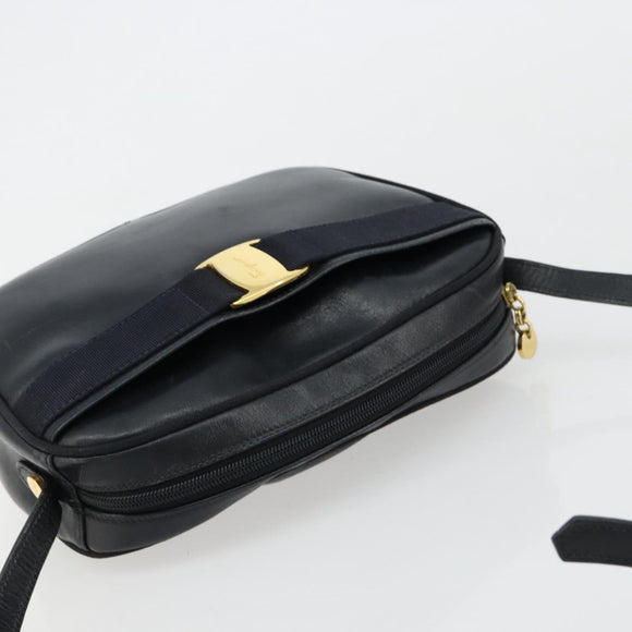 Salvatore Ferragamo Vala Umhängetasche Leder Navy Gold Auth BA12880
