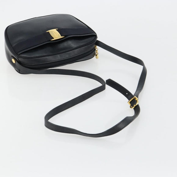 Salvatore Ferragamo Vala Umhängetasche Leder Navy Gold Auth BA12880