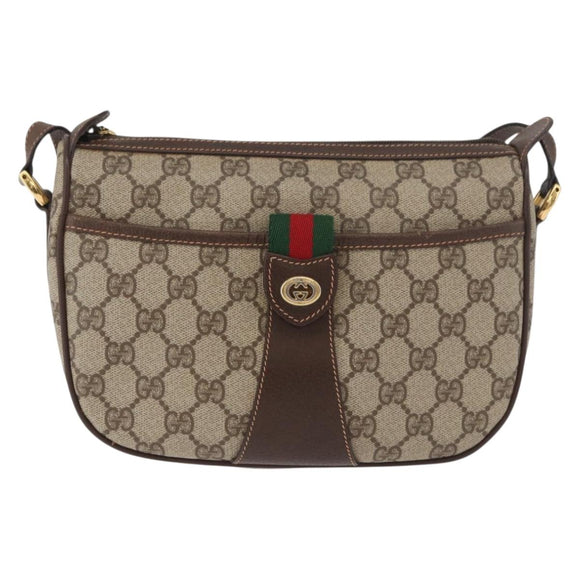 GUCCI GG Supreme Web Sherry Line Bag PVC Beige Gold 89 02 032 Auth BA12881