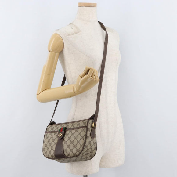 GUCCI GG Supreme Web Sherry Line Bag PVC Beige Gold 89 02 032 Auth BA12881