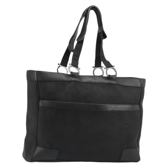 Salvatore Ferragamo Gancini Tote Bag Canvas Black Silver Auth BA12884