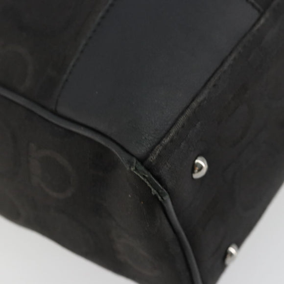 Salvatore Ferragamo Gancini Tote Bag Canvas Black Silver Auth BA12884