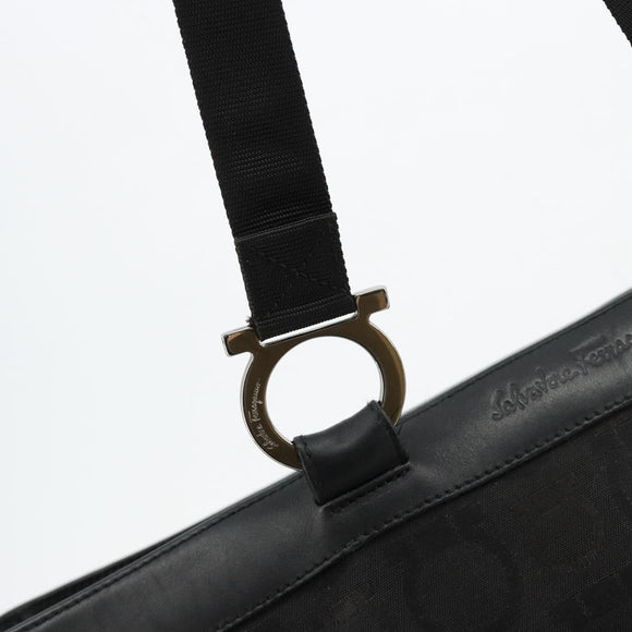 Salvatore Ferragamo Gancini Tote Bag Canvas Black Silver Auth BA12884
