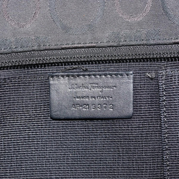 Salvatore Ferragamo Gancini Tote Bag Canvas Black Silver Auth BA12884