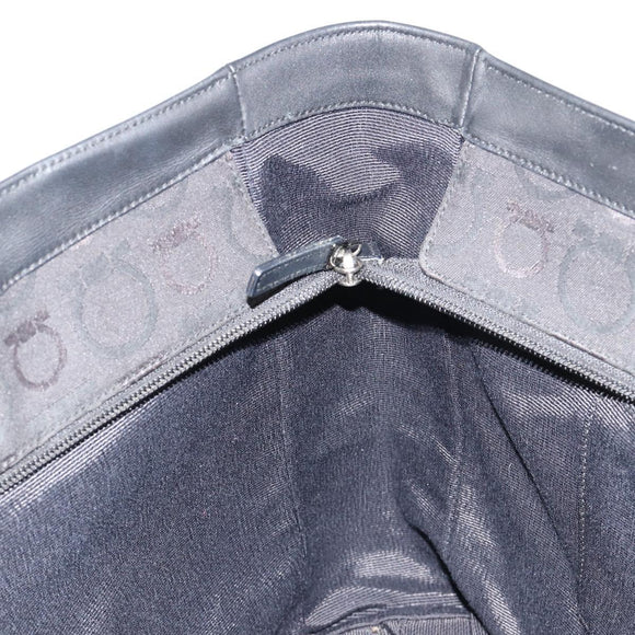 Salvatore Ferragamo Gancini Tote Bag Canvas Black Silver Auth BA12884