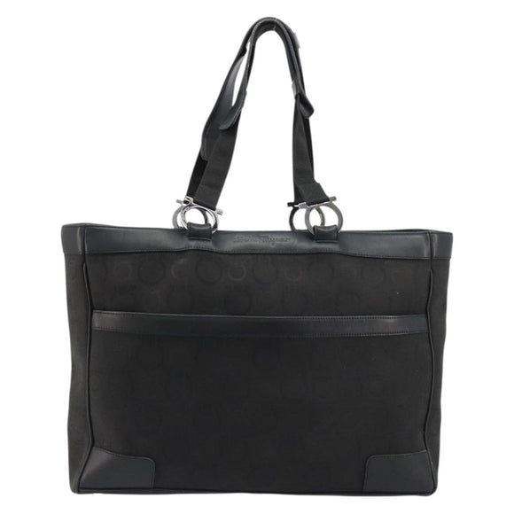 Salvatore Ferragamo Gancini Tote Bag Canvas Black Silver Auth BA12884