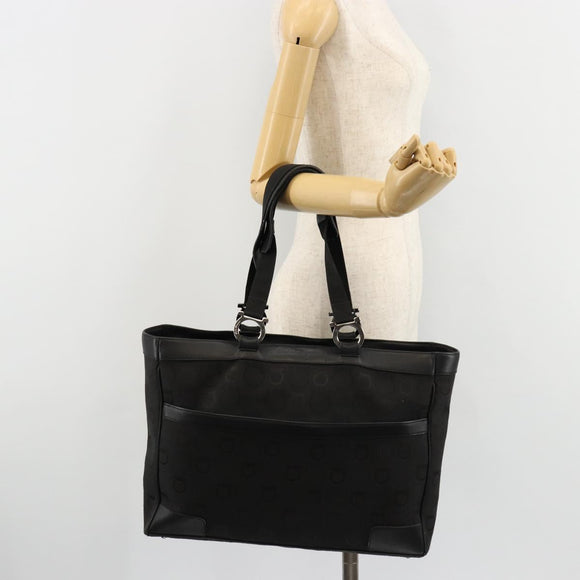 Salvatore Ferragamo Gancini Tote Bag Canvas Black Silver Auth BA12884