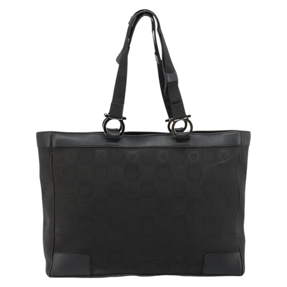 Salvatore Ferragamo Gancini Tote Bag Canvas Black Silver Auth BA12884
