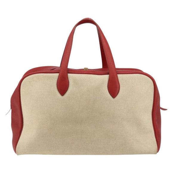 HERMES Victoria 43 Handtasche beschichtete Leinwand Beige Auth BA12885