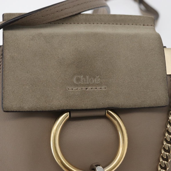 Chloe Fay Shoulder Bag Leather Beige Gold Auth BA12889