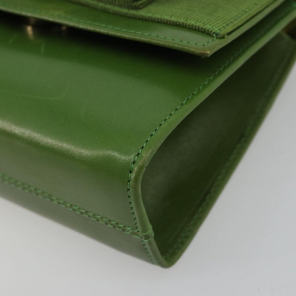Salvatore Ferragamo Vara Ribbon Chain Bag Leer Groen Goud Auth BA12890