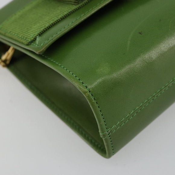 Salvatore Ferragamo Vara Ribbon Chain Bag Leer Groen Goud Auth BA12890