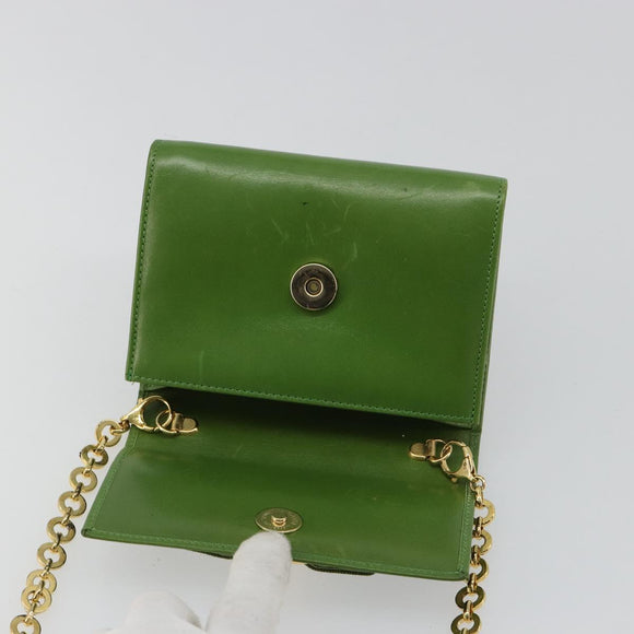 Salvatore Ferragamo Vara Ribbon Chain Bag Leer Groen Goud Auth BA12890