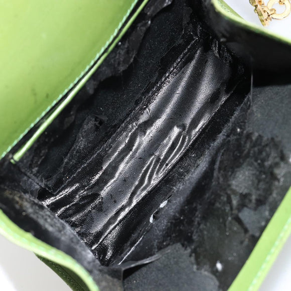 Salvatore Ferragamo Vara Ribbon Chain Bag Leer Groen Goud Auth BA12890
