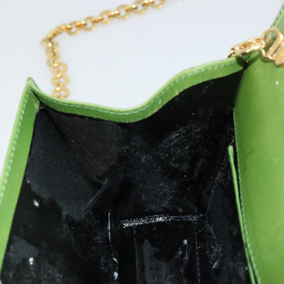 Salvatore Ferragamo Vara Ribbon Chain Bag Leer Groen Goud Auth BA12890