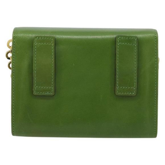 Salvatore Ferragamo Vara Ribbon Chain Bag Leer Groen Goud Auth BA12890