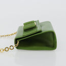 Salvatore Ferragamo Vara Ribbon Chain Bag Leer Groen Goud Auth BA12890-4