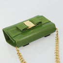 Salvatore Ferragamo Vara Ribbon Chain Bag Leer Groen Goud Auth BA12890-6