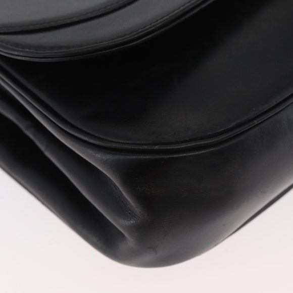 Christian Dior Shoulder Bag Leather Black Gold Auth BA12894