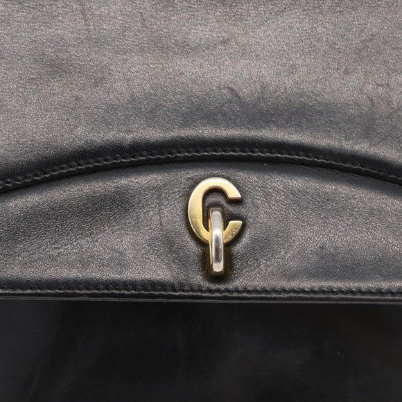 Christian Dior Shoulder Bag Leather Black Gold Auth BA12894