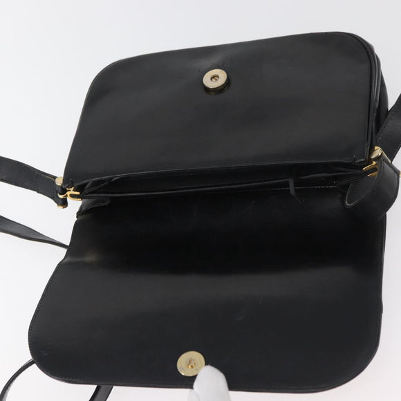 Christian Dior Shoulder Bag Leather Black Gold Auth BA12894