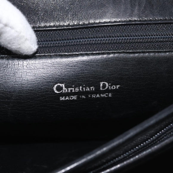 Christian Dior Shoulder Bag Leather Black Gold Auth BA12894