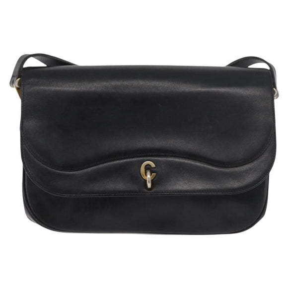 Christian Dior Shoulder Bag Leather Black Gold Auth BA12894
