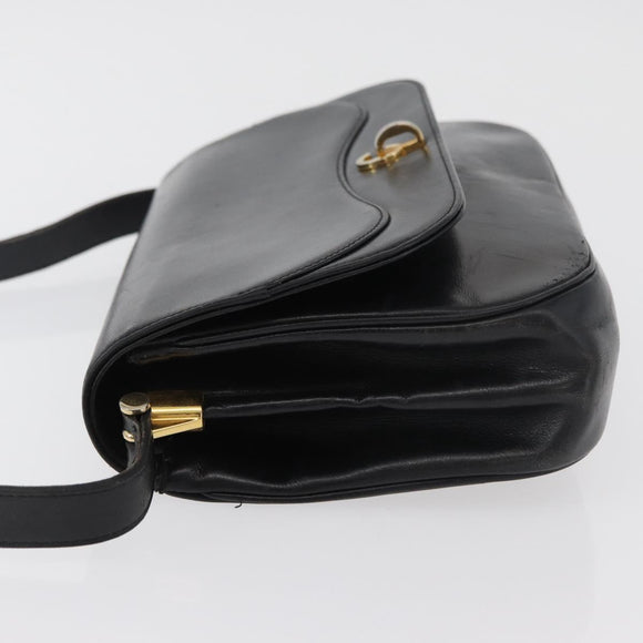 Christian Dior Shoulder Bag Leather Black Gold Auth BA12894