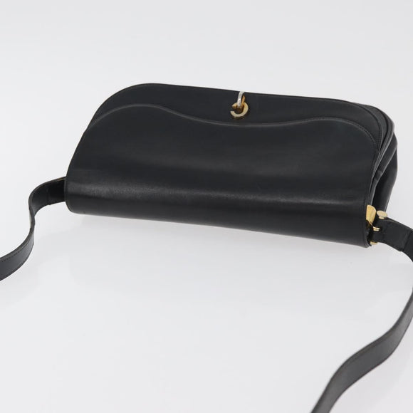 Christian Dior Shoulder Bag Leather Black Gold Auth BA12894