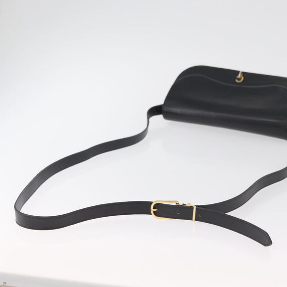 Christian Dior Shoulder Bag Leather Black Gold Auth BA12894